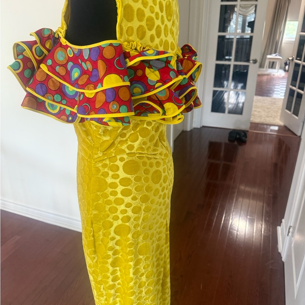Vibrant Yellow Polka Dot Dress with Ruffle Sleeves